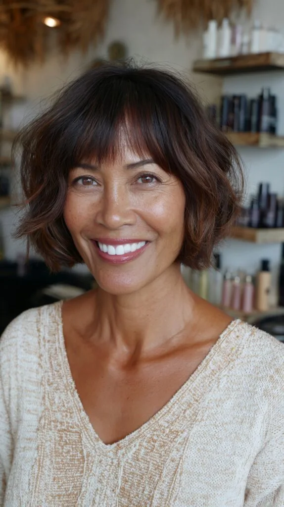 Charming Chestnut Tousled Bob with Fringe