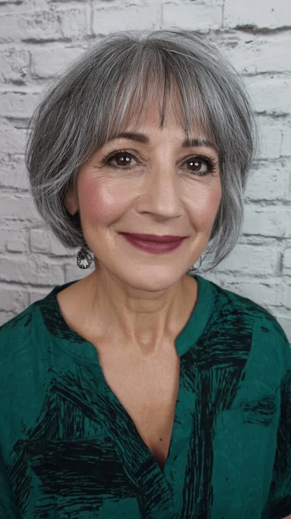 Charming Grey Textured Bob with Wispy Bangs