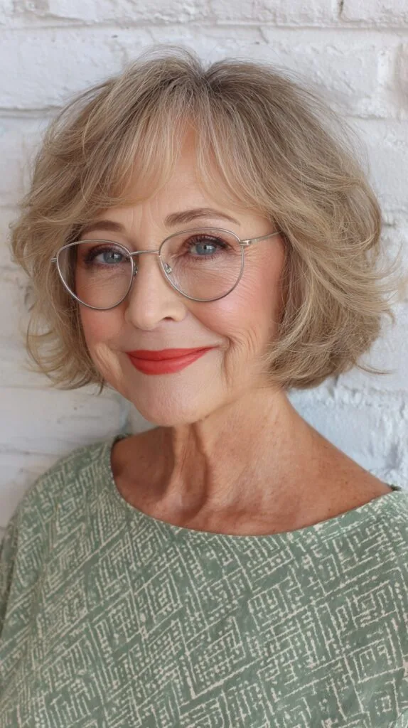 Charming Sandy Blonde Tapered Bob with Gentle Curls