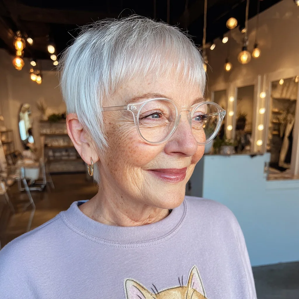 Charming Short Silver Pixie with Soft Texture