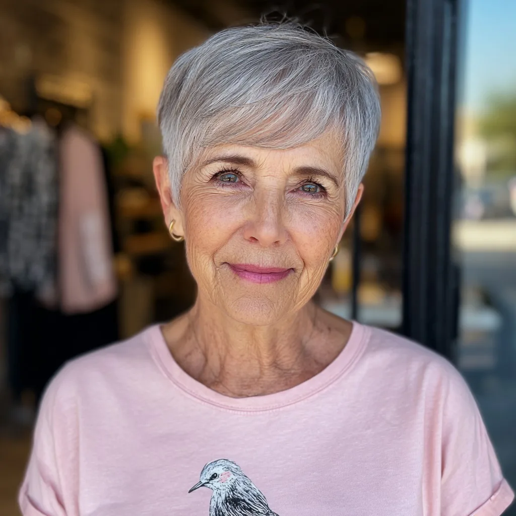 Charming Short Silvery Pixie with Soft Bangs