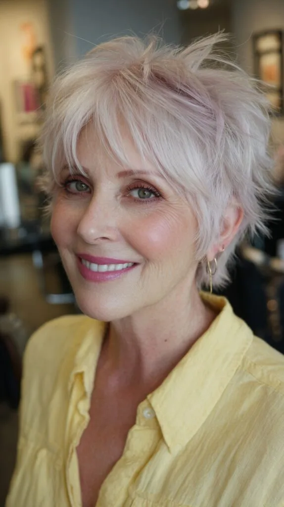 Charming Tousled Platinum Pixie Cut