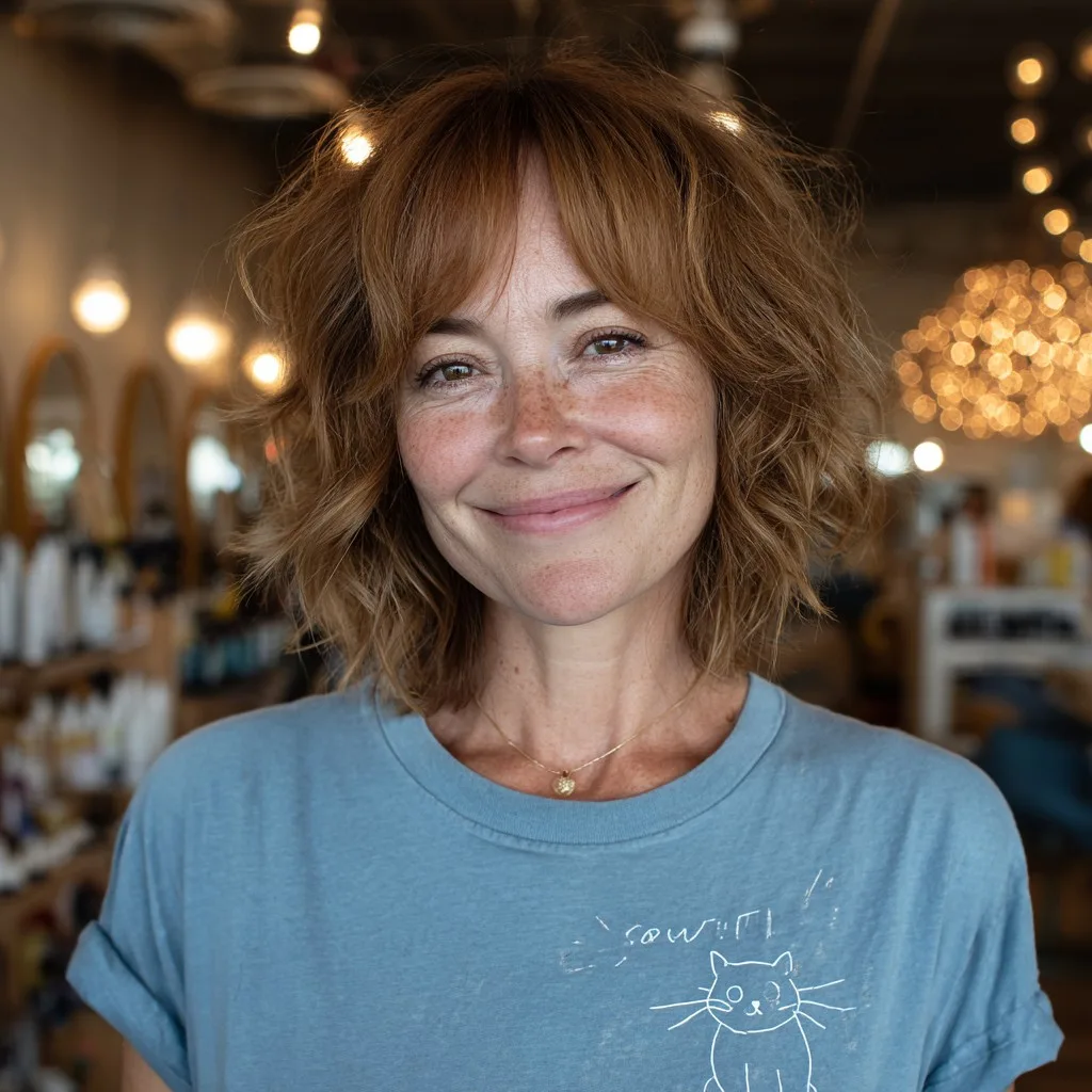 Charming Tousled Shaggy Bob with Soft Bangs