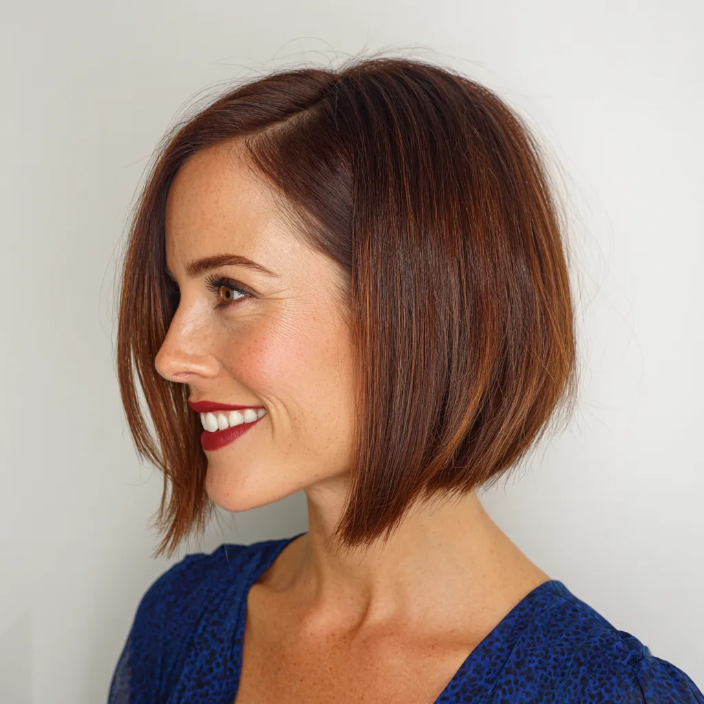 Chic Angular Bob with Rich Chestnut Tones