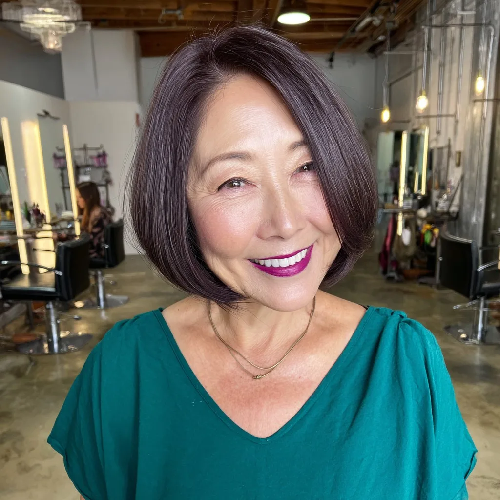 Chic Angular Bob with Subtle Dark Brown Highlights
