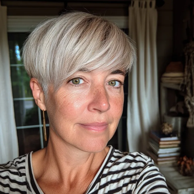 Chic Asymmetrical Short Cut with Soft Platinum Highlights
