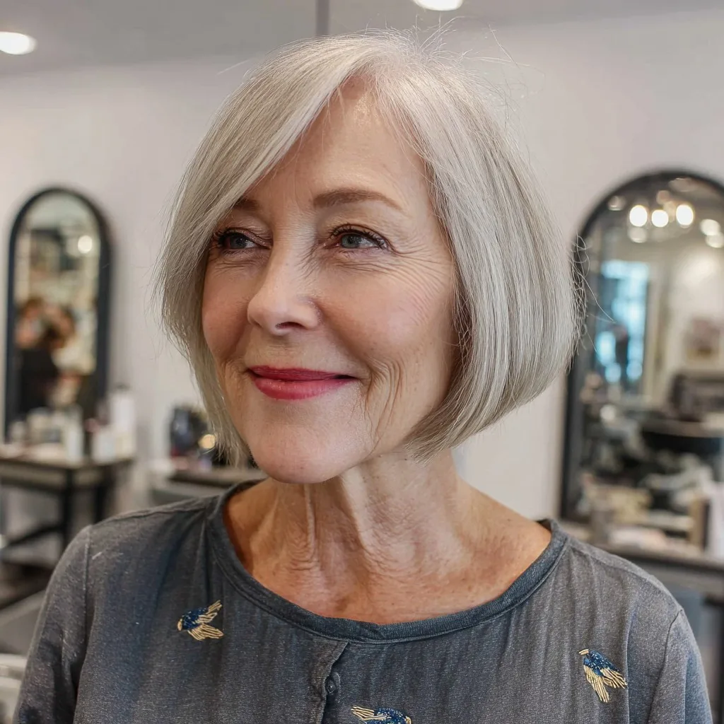 Chic Asymmetrical Silver Bob with Soft Layers