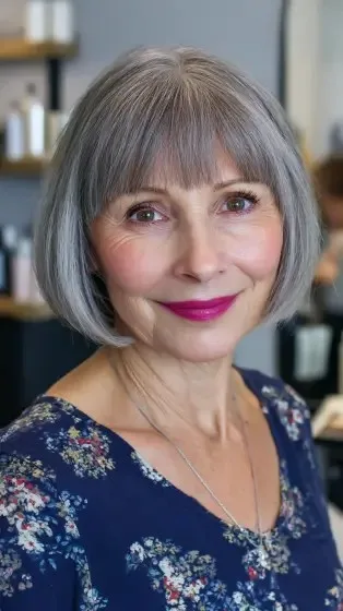 Chic Blunt Bob with Soft Fringe