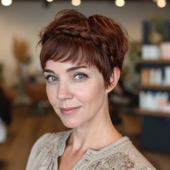 Chic Braided Pixie Cut with Rich Auburn Highlights