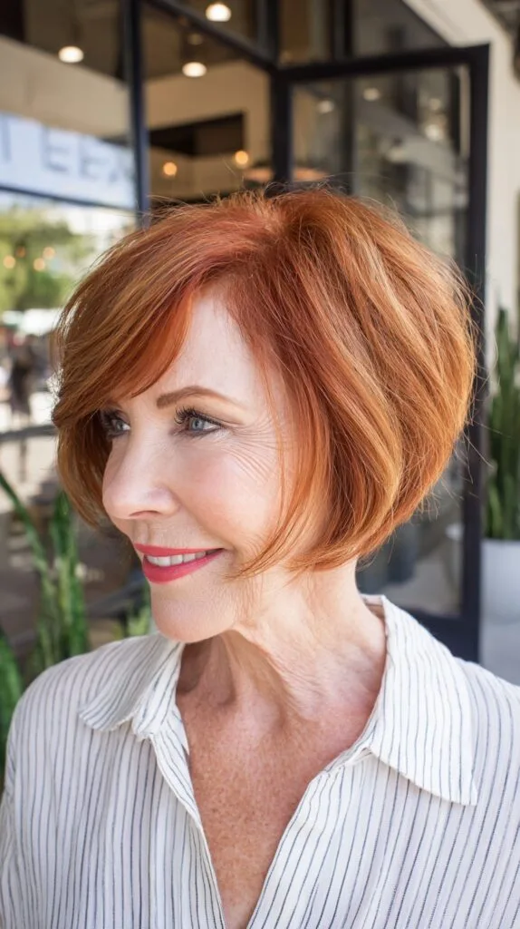 Chic Chin-Length Stacked Bob with Side-Swept Fringe