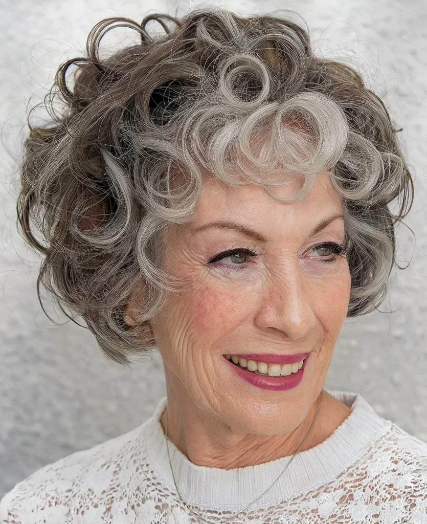 chic curly bob for mature women over 50 with thick hair