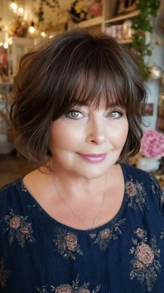 Chic Curly Bob with Soft Bangs