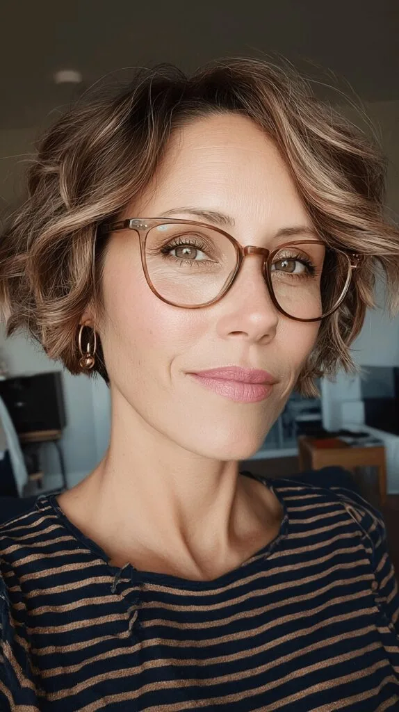 Chic Curly Bob with Soft Blonde Highlights