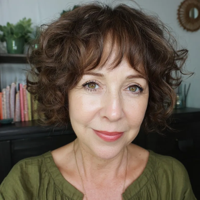 Chic Curly Bob with Wispy Bangs