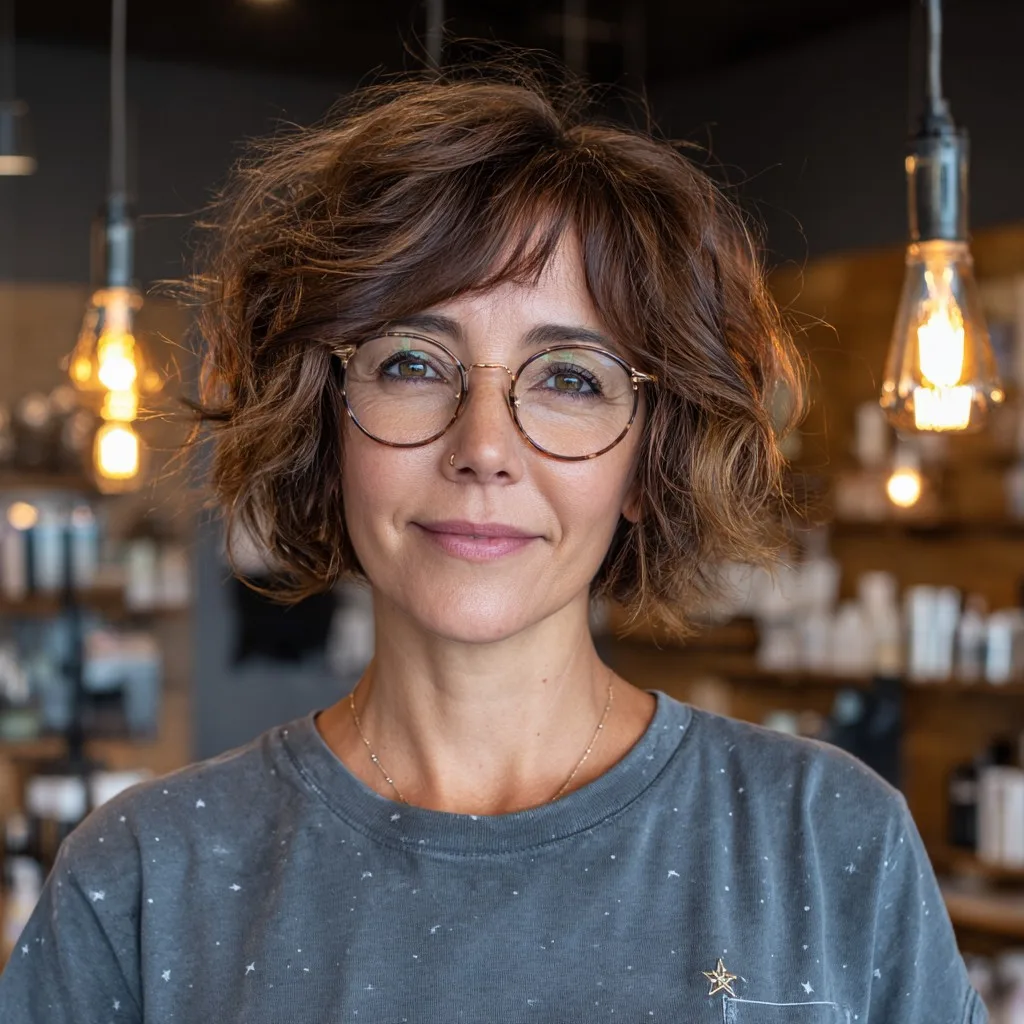 Chic Curly Shaggy Bob with Subtle Bangs