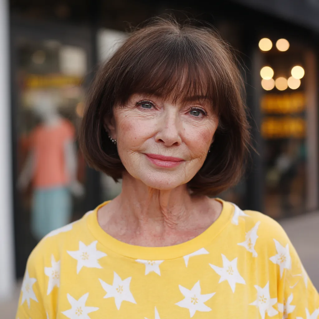 Chic Dark Brown Bob with Soft Bangs