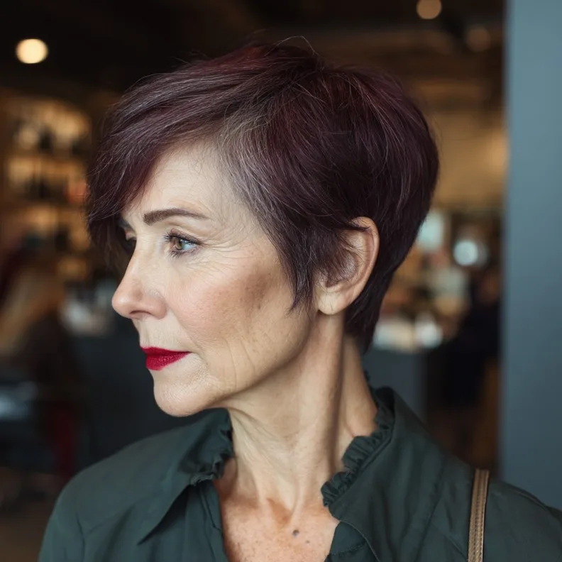 Chic Deep Plum Pixie Cut with Textured Layers