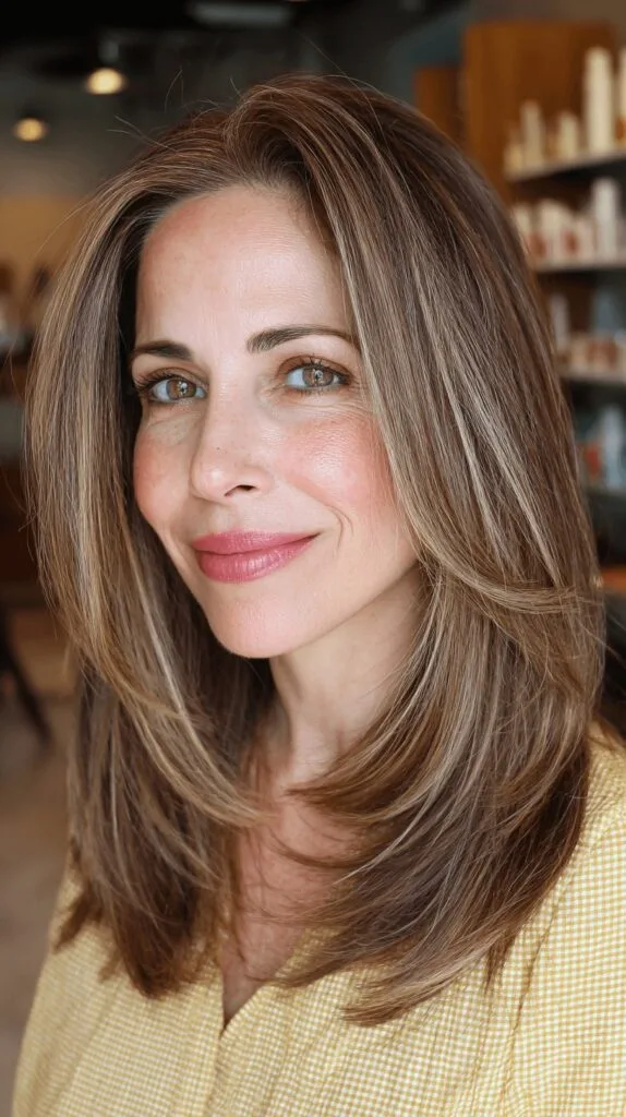 Chic Face-Framing Layers with Warm Blonde Highlights