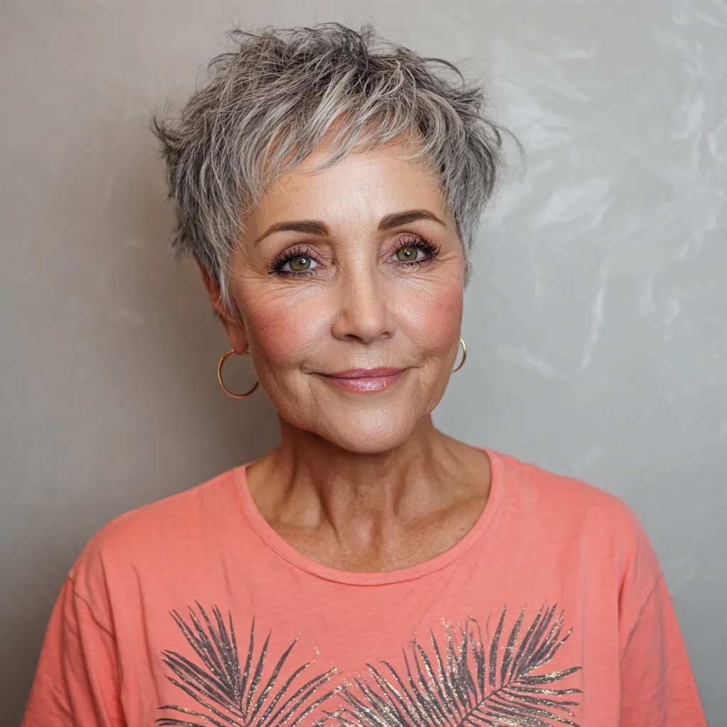 Chic Feathered Grey Pixie Cut with Textured Layers