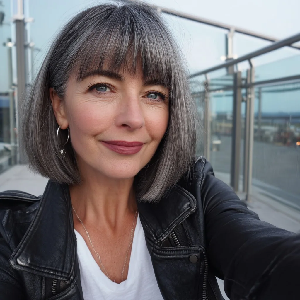 Chic Gray Blunt Bob with Soft Bangs