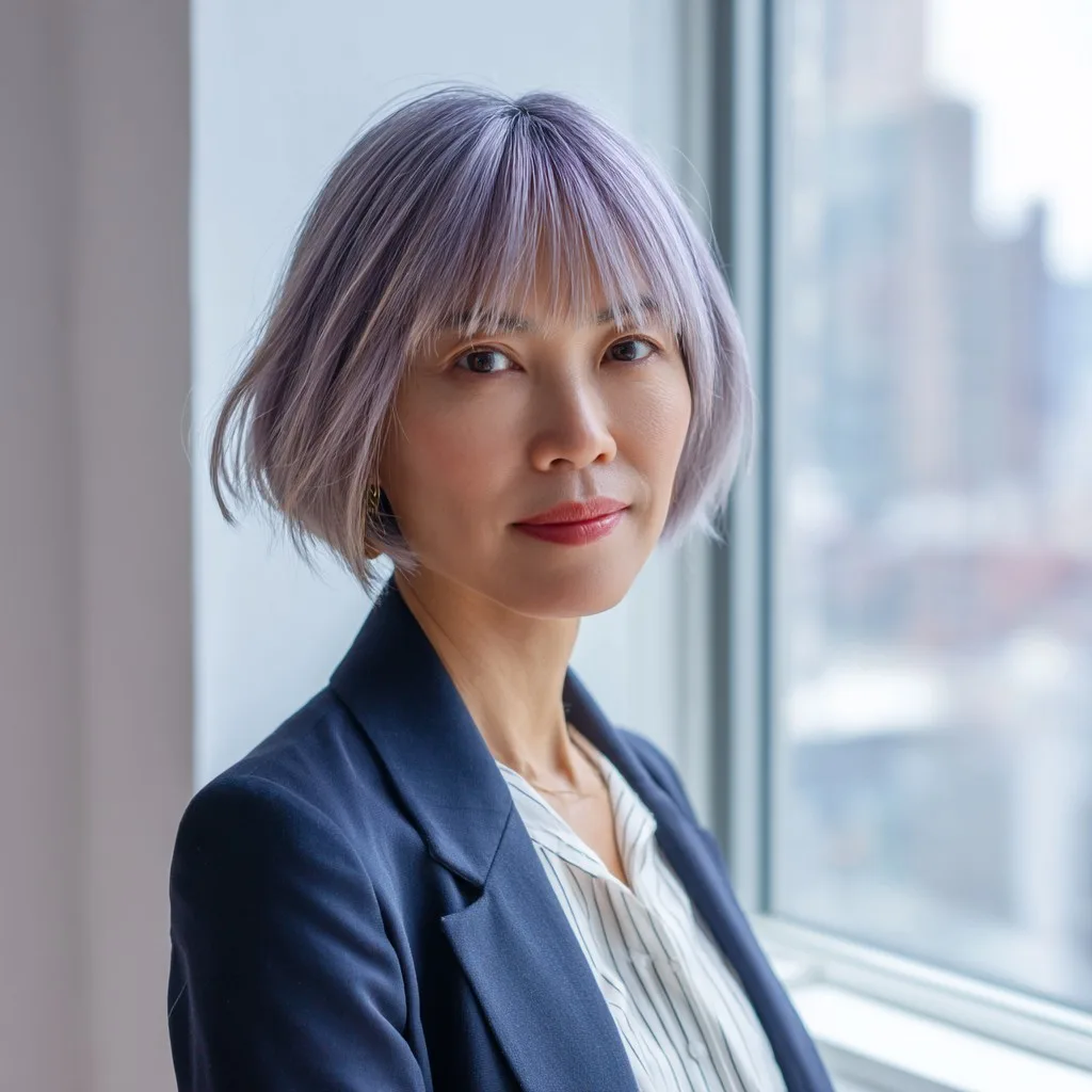 Chic Lavender Bob with Soft Bangs