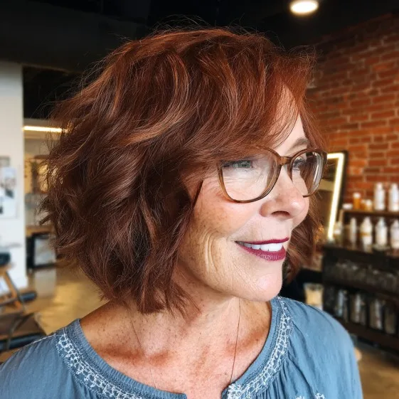 Chic Layered Copper Bob with Soft Curls