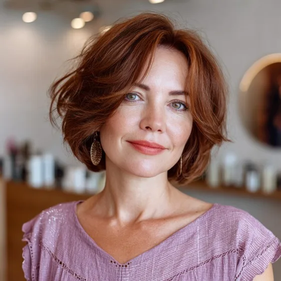 Chic Layered Copper Bob with Soft Movement