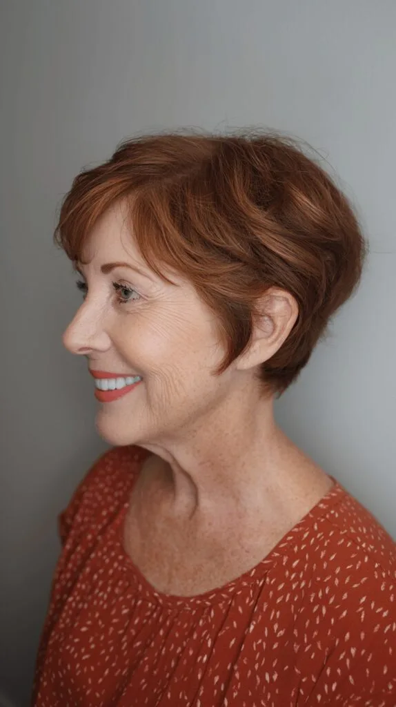 Chic Layered Copper Pixie Cut with Soft Volume