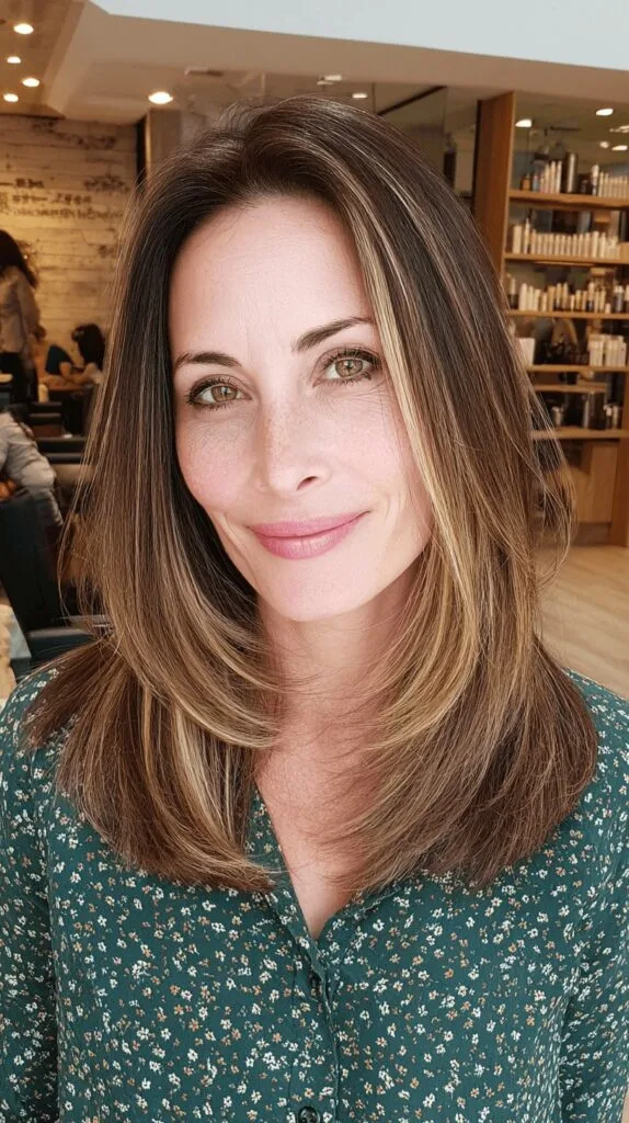 Chic Layered Cut with Subtle Blonde Highlights