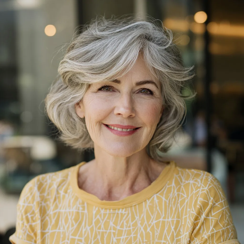 Chic Layered Grey Bob with Soft Waves