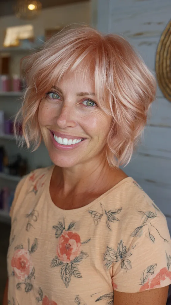 Chic Layered Shag Bob with Subtle Rose Tones
