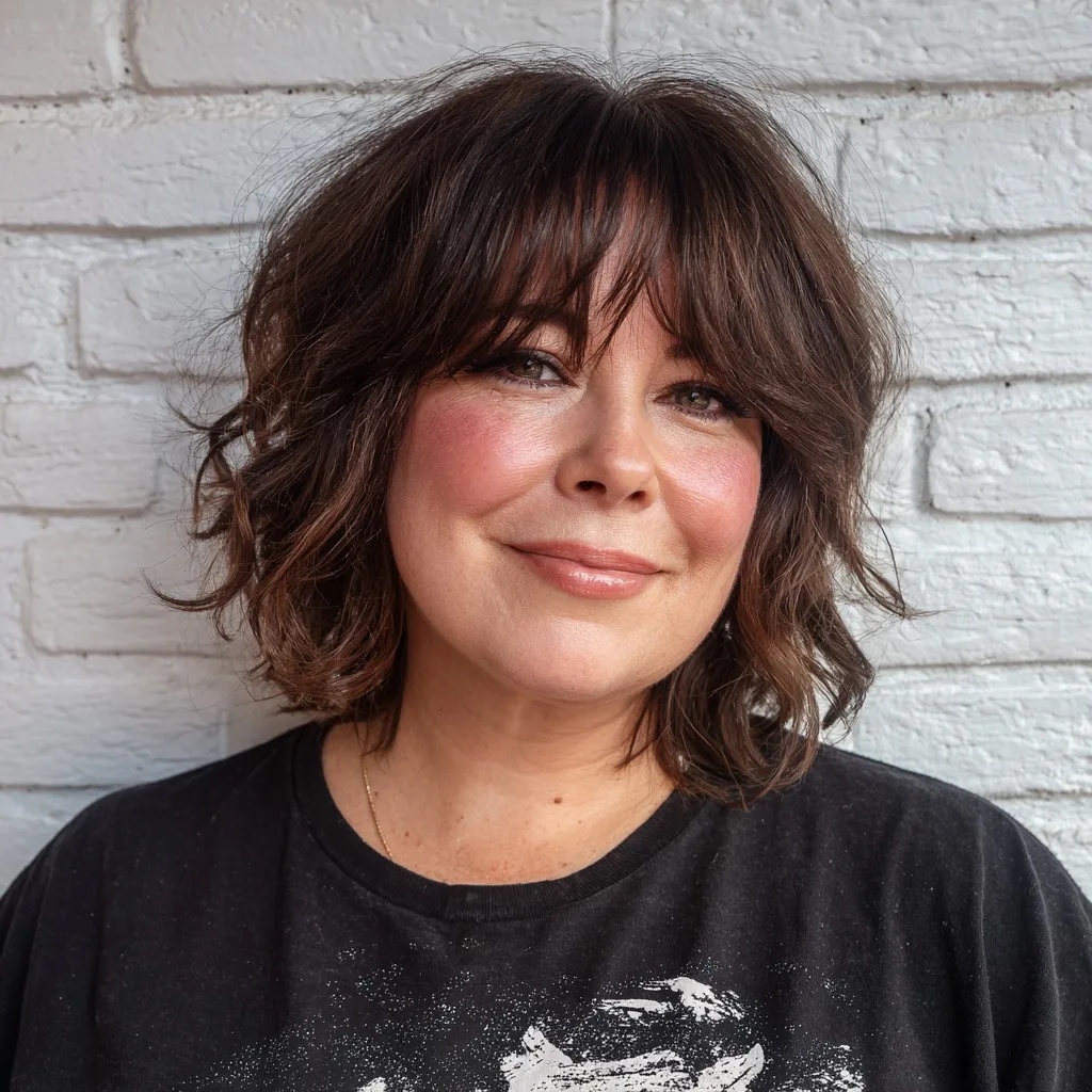 Chic Layered Shaggy Bob with Soft Bangs