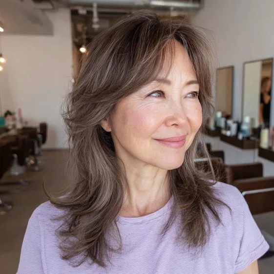 Chic Long Layered Cut with Soft Face-Framing Bangs