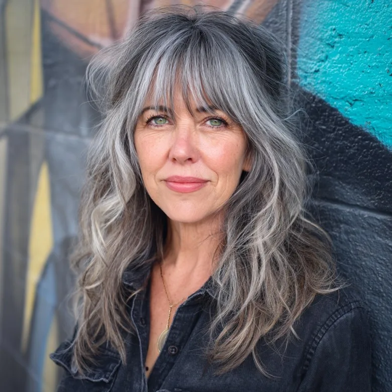 Chic Long Textured Layers with Soft Bangs