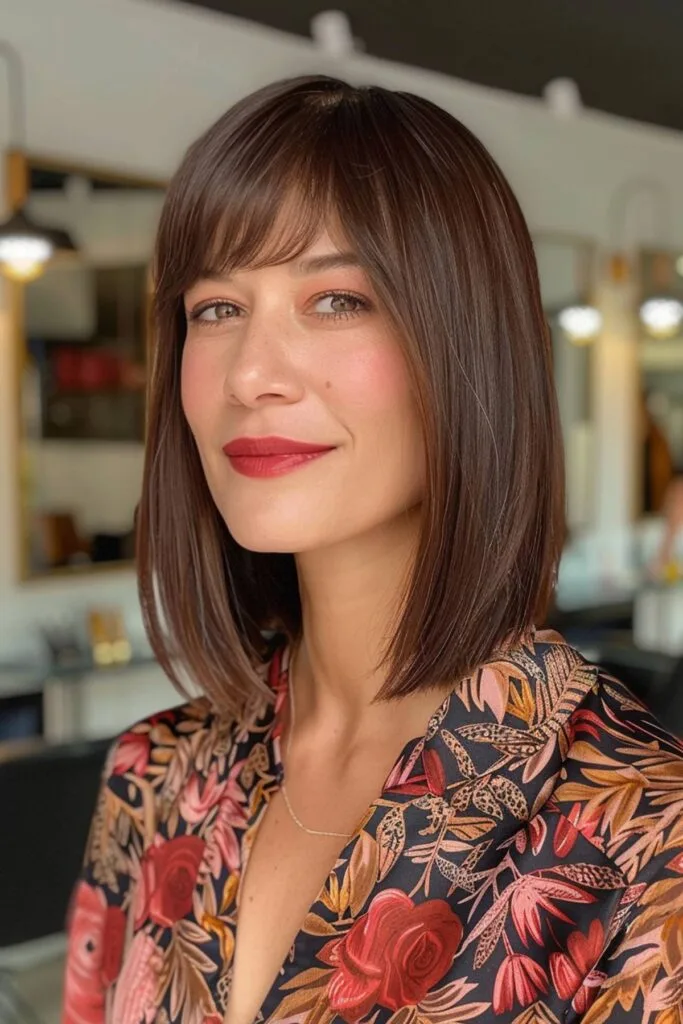 Chic Medium to Long Blunt Cut with Bangs