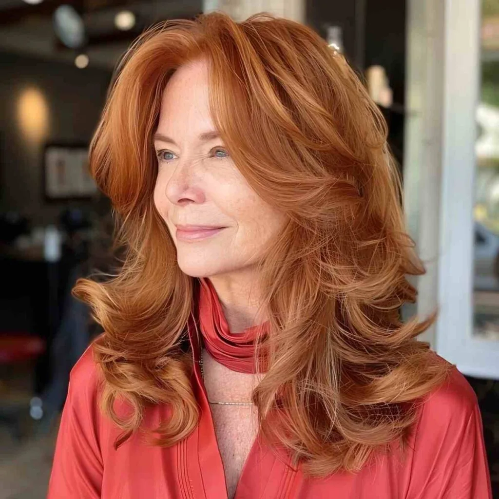 Chic Mid-Length Haircut with a Ginger Apricot Hue for Women Over 50