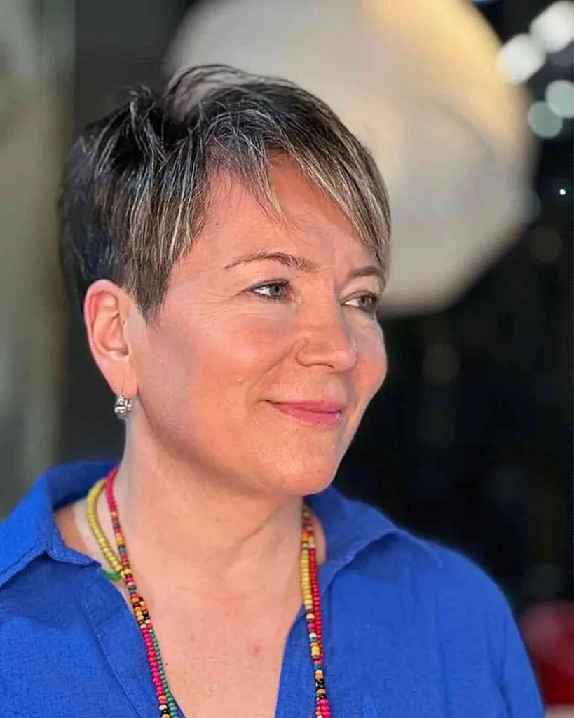 Chic Pixie Cut with Natural Highlights for 50-Year-Olds with Thin Hair