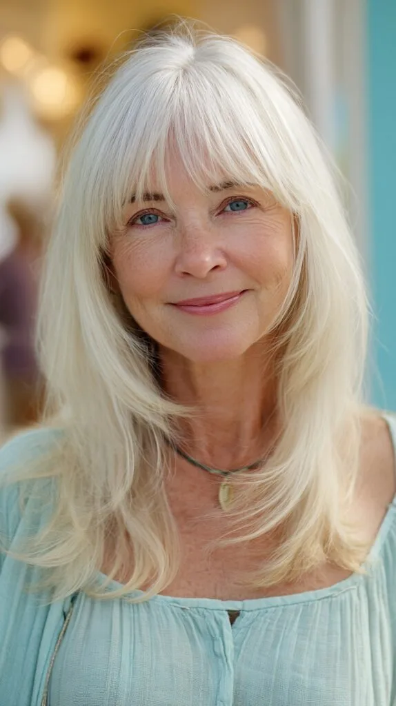 Chic Platinum Blonde Layered Cut with Soft Bangs