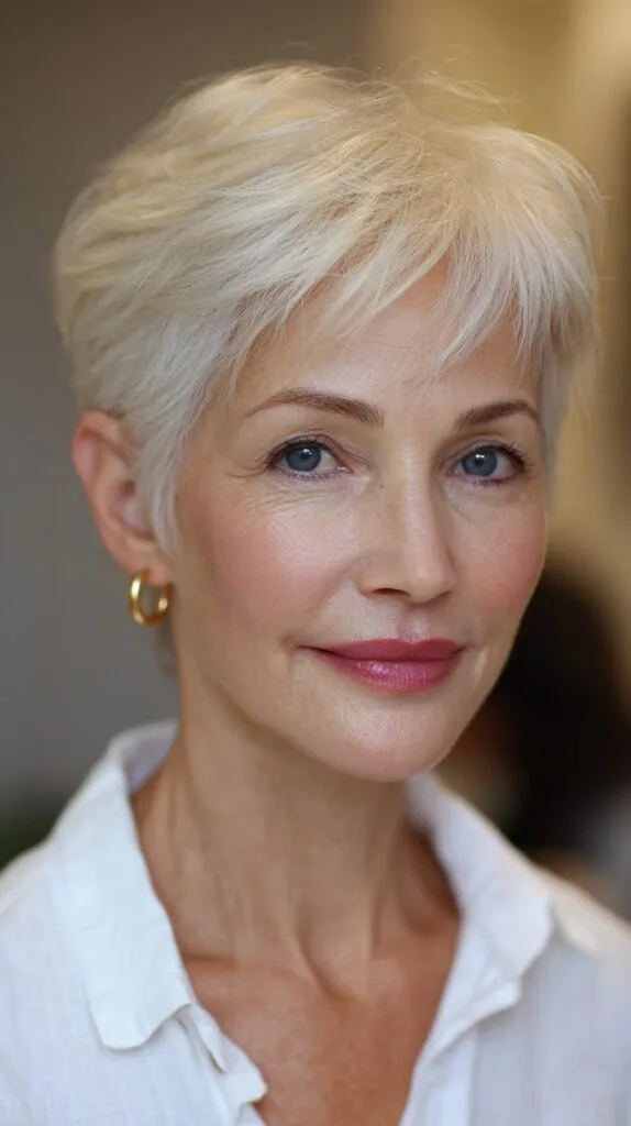 Chic Platinum Pixie with Soft Texturing