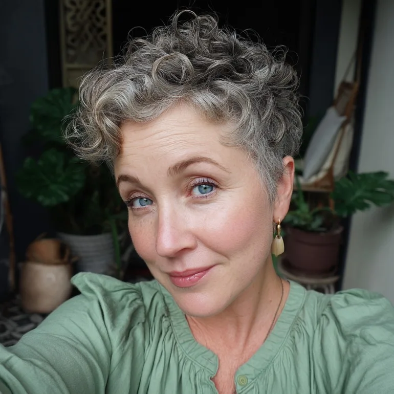 Chic Short Curly Silver Haircut