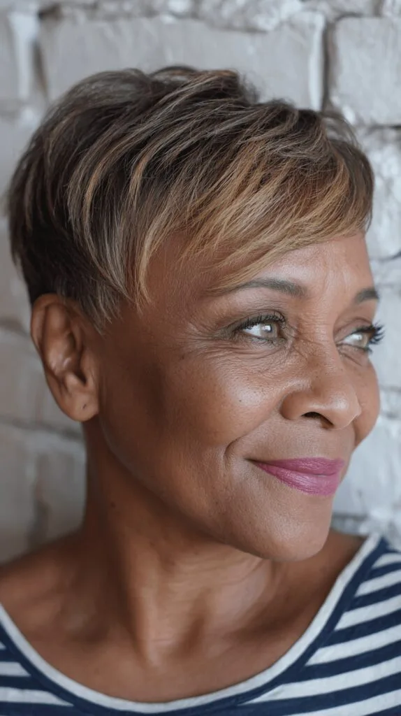 Chic Short Layered Pixie Cut with Subtle Caramel Highlights