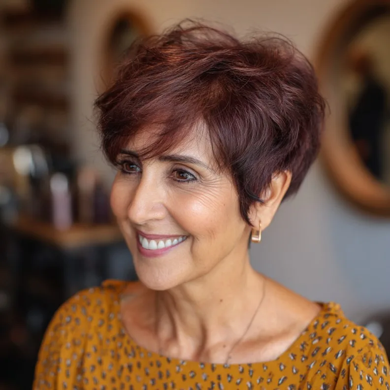 Chic Short Red Wine Pixie with Textured Layers