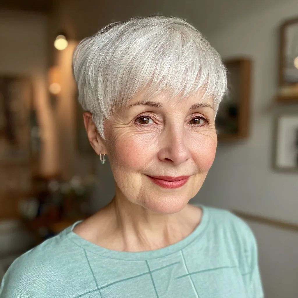 Chic Short Silver Pixie with Textured Layers