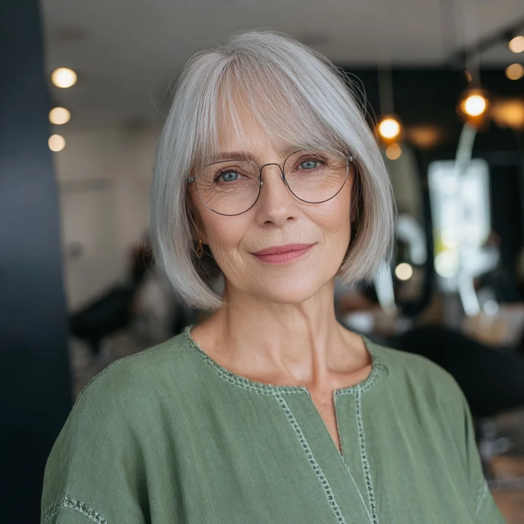 Chic Silver Blunt Bob with Soft Bangs