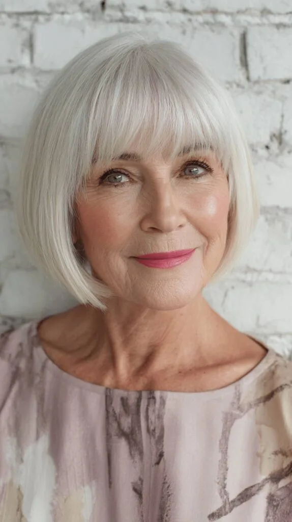 Chic Silver Blunt Bob with Soft Bangs