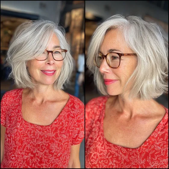 Chic Silver Choppy Bob with Soft Movement