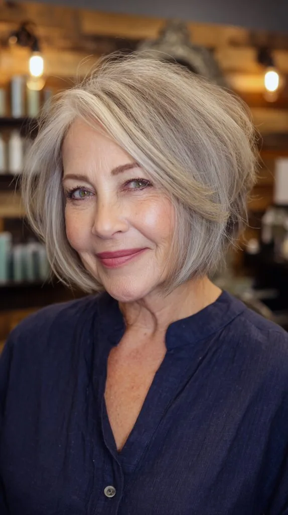 Chic Silver Layered Bob with Soft Waves
