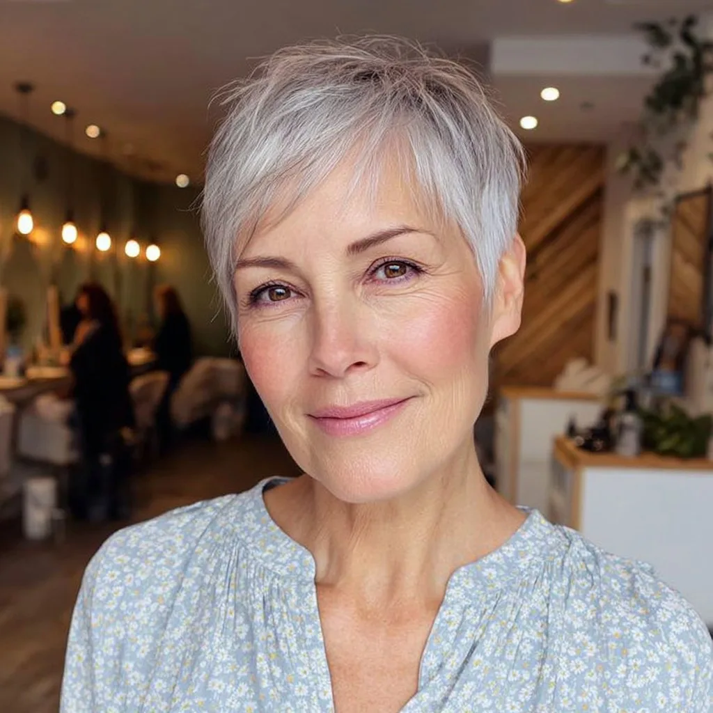 Chic Silver Pixie Cut with Soft Textured Layers