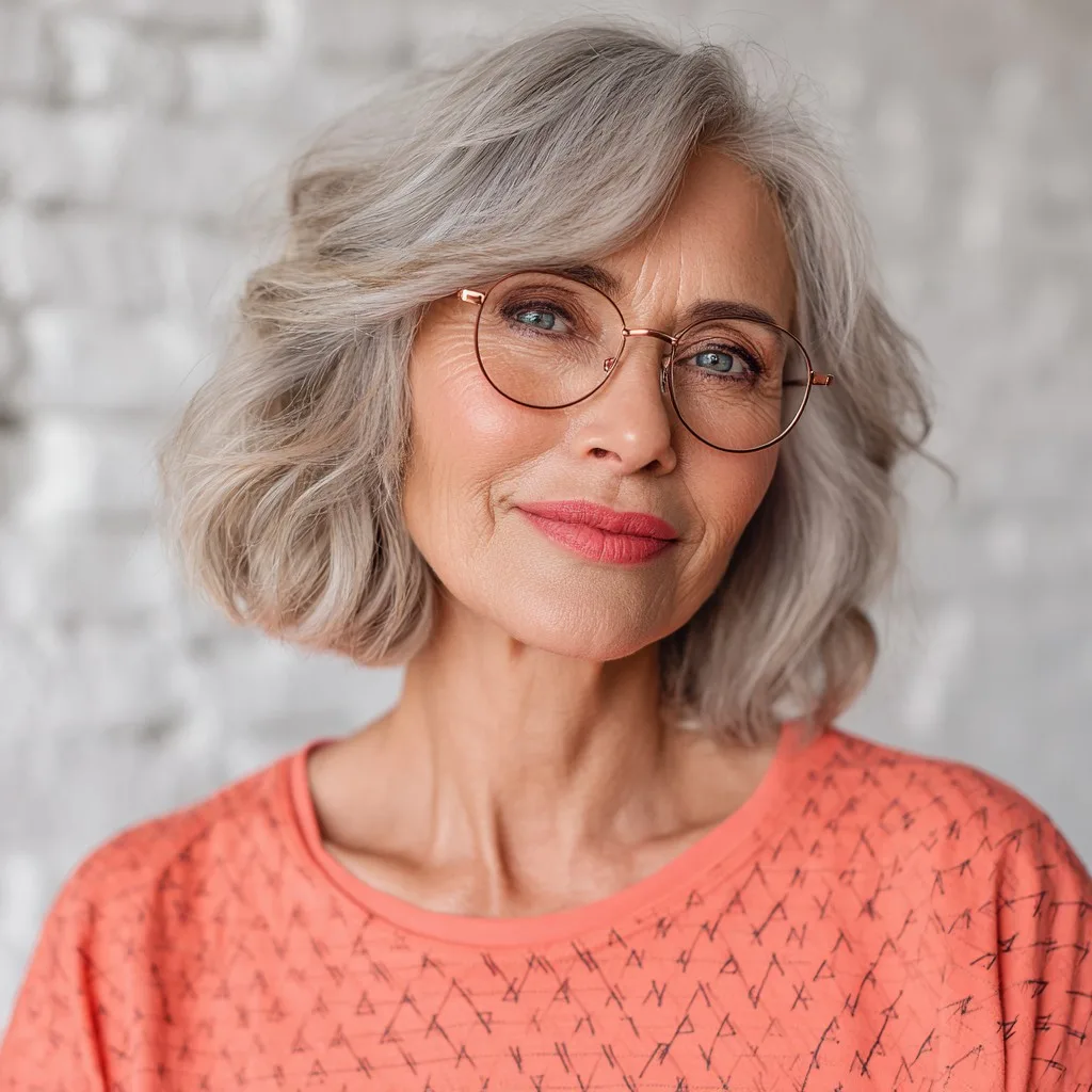 Chic Silver Wavy Bob with Soft Texture
