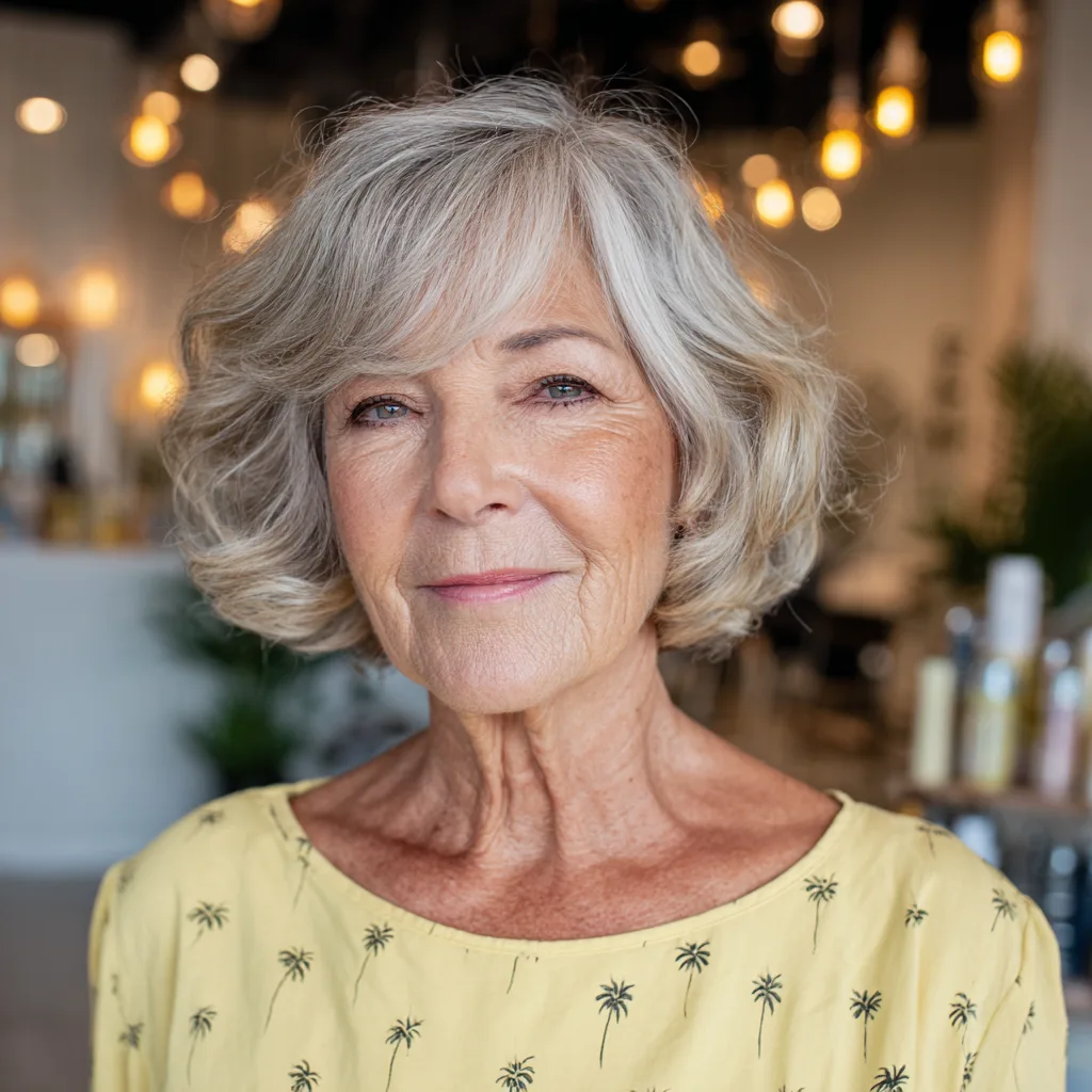 Chic Soft Grey Bob with Playful Curls